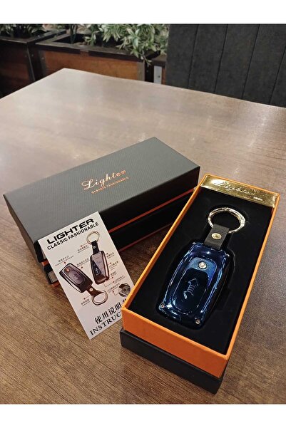 ÇAKMAK DÜNYASI USB Şarjlı Audi Anahtarı Görünümlü Fenerli Premium Elektronik Çakmak Audi Anahtarlık (Mavi)