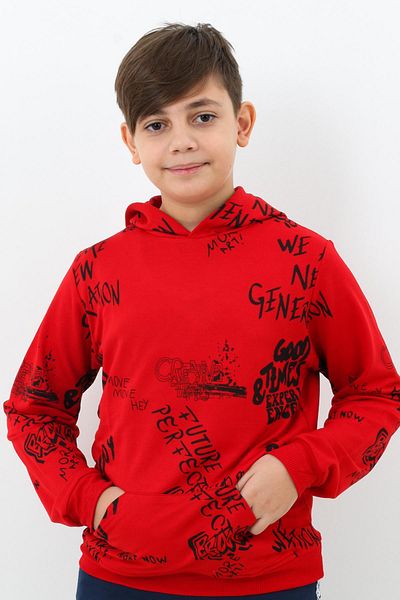 Cansın Mini Boy's Text Printed Hooded Sweatshirt 4-14 years 14020
