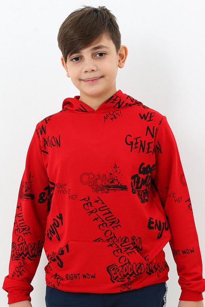Cansın Mini Boy's Text Printed Hooded Sweatshirt 4-14 years 14020