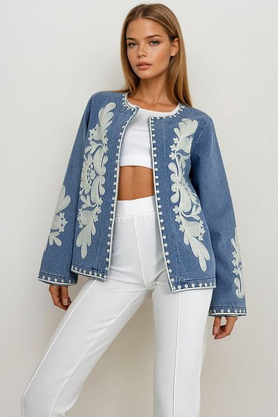 VAGGON Jachetă de damă din denim brodat albastru deschis - Prm1181