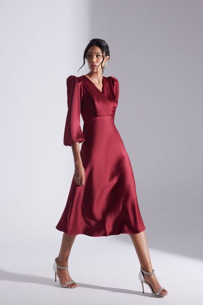 BETTY & SAM Merry KOYU KIRMIZI Kruvaze Yaka Kloş Elbise