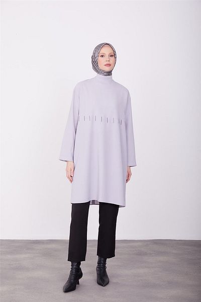 Armine Gray Tunic - Gold Embroidered, Model 23K4718