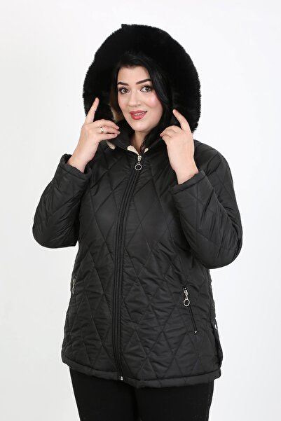 By Alba Collection Women's Black Jessica Quilted Large Size Coat