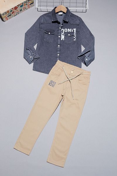 Cansın Mini Smoked Jean Shirt Boy's Bottom Top Suit 15099