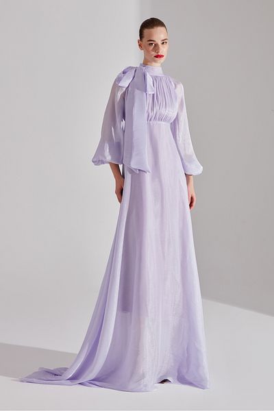 BETTY & SAM ELIZABETH LILA - Ribbon Collar Flared Dress