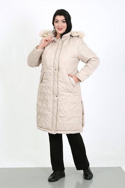 By Alba Collection Γυναικείο παλτό εκρού μακρύ Jessica Quilted Plus Size