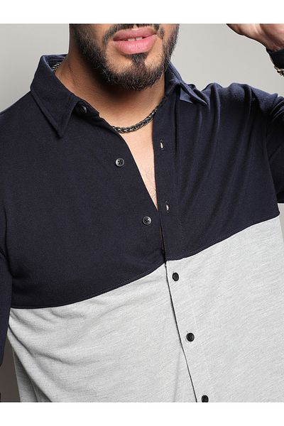 Instafab Plus By Styli Plus Colorblock Regular Fit Casual Shirt