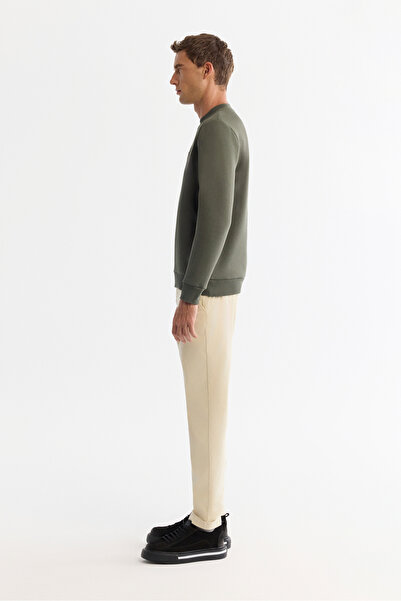 Avva Erkek Haki Bisiklet Yaka 3 İplik Şardonlu Baskılı Regular Fit Sweatshirt A42Y1306