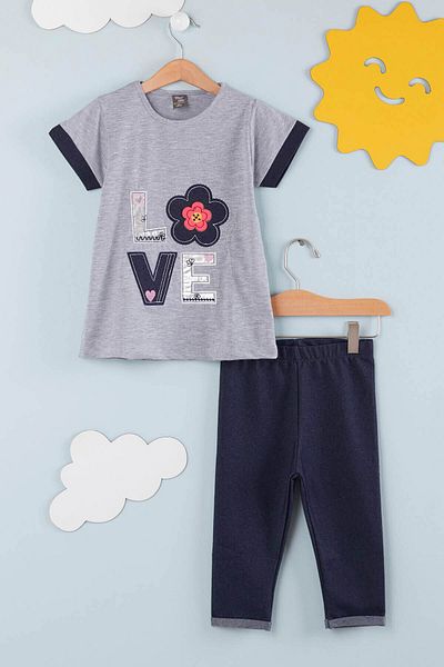 Cansın Mini Girl's Floral Embroidered Capri Suit 2-9 Years 13938