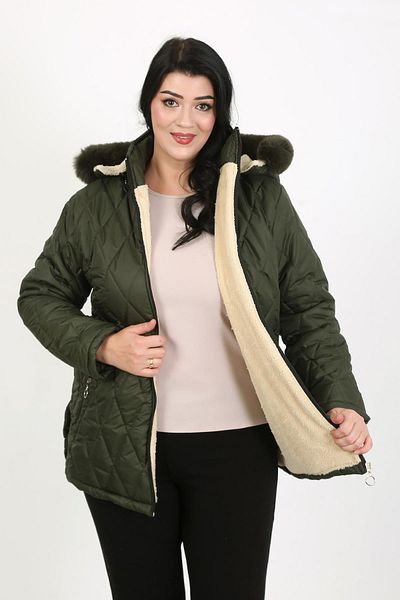 By Alba Collection Women's Khaki Jessica Quilted Large Size Coat
