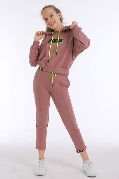 Cansın Mini Girl's Girl Text Printed Hooded Suit 14173
