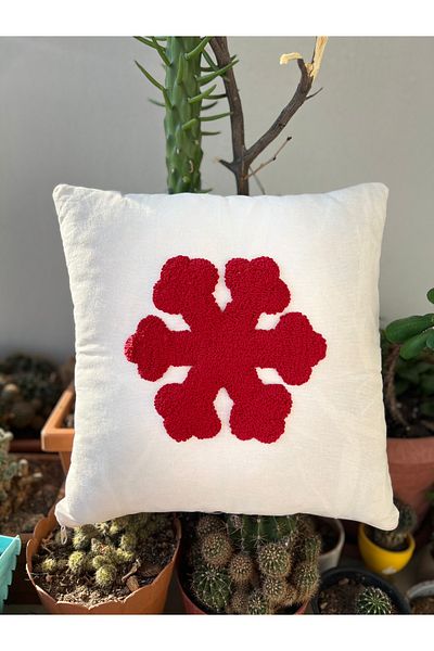 Orange Atelier Snowflake Pattern Punch Embroidery Throw Pillow Cover