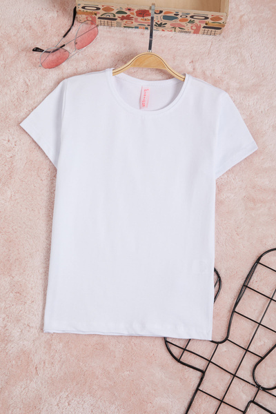 Cansın Mini Λευκό μονόχρωμο μπλουζάκι για κορίτσια 15571