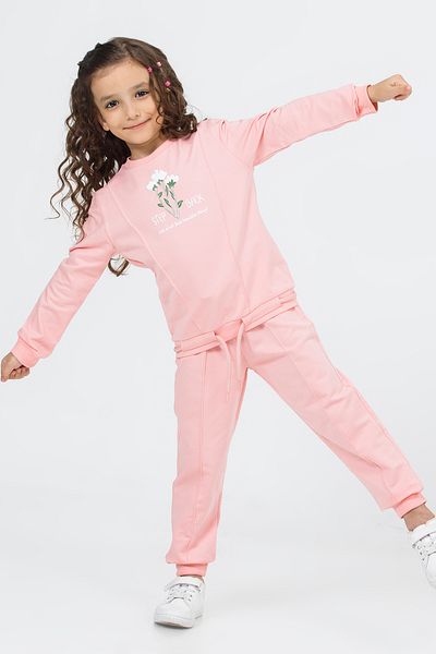 Cansın Mini Pink Floral Printed Girl's Suit 16676