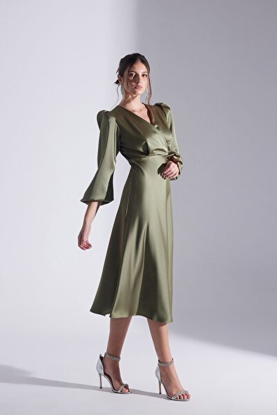 BETTY & SAM Φόρεμα Merry KHAKI με διπλό γιακά με φουσκωτό