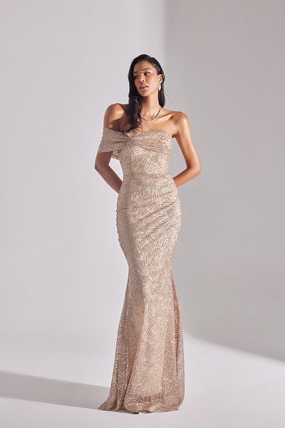 BETTY & SAM Βραδινό φόρεμα με φούστα ψαριού ASTER Glitter Off Shoulder