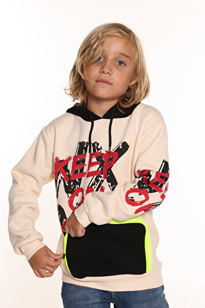 Cansın Mini Φούτερ Boy Keep On Text με στάμπα με κουκούλα 14137