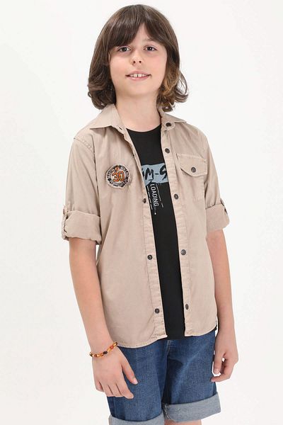 Cansın Mini Tricou imprimat cu text cu emblemă crem 16151