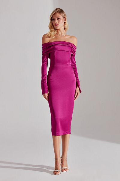 BETTY & SAM Nancy Fuchsia Off-shoulder Pencil Skirt Dress