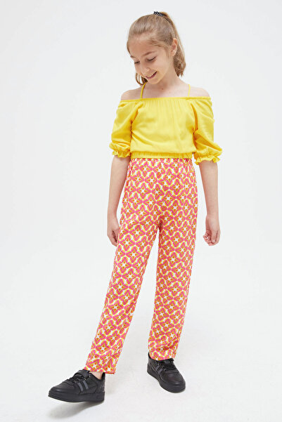 Cansın Mini بدلة بناتي مع بلوزة وبنطلون حزام أصفر 15408