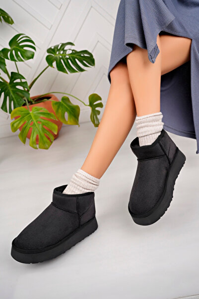 Freemax Kadın Garantili İçi Kürklü Hafif Taban Mini Bot Siyah