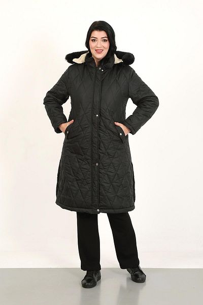 By Alba Collection Women's Black Long Jessica Quilted Large Size Coat