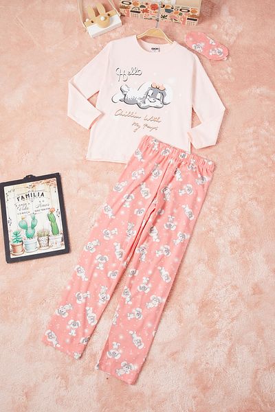 Cansın Mini Rabbit Printed Girl's Pajama Set 16338