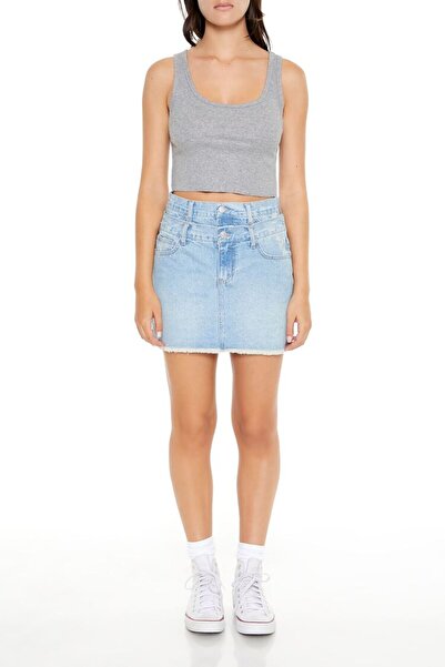 Forever 21 Bel Detaylı Denim Mini Etek