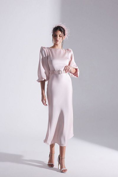 BETTY & SAM Diana Jeweled Belted Powder Dress