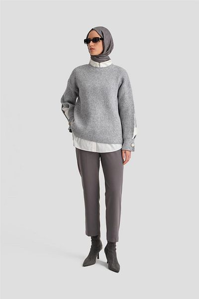 Armine Anthracite 24k2710 Μοντέλο Παντελόνι με Σιδερένια Σχέδια
