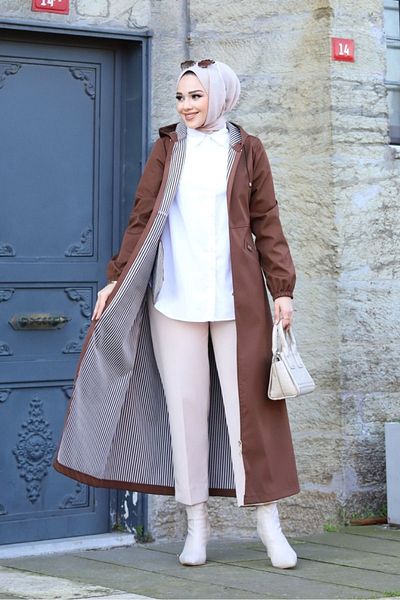 ALNİSS COLLECTİON Καμπαρντίνα Μακρύ παλτό με μπροστινή τσέπη και λεπτομέρεια με φερμουάρ