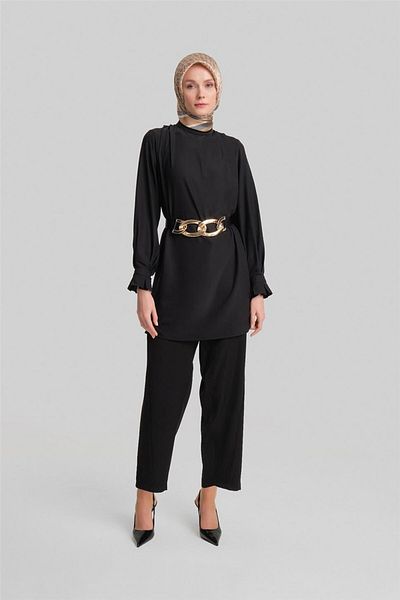 Armine Pantaloni negri cu cupă asimetrică - 24y2609 Tie-Up