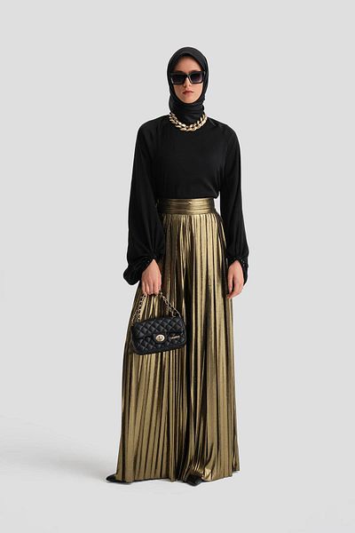 Armine بنطال مضيء بطيات موديل 24k2701 - ذهبي
