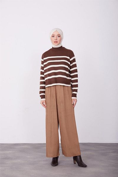 Armine Chocolate Colored Tunnel Trousers with Elastic Waist - 23K2433