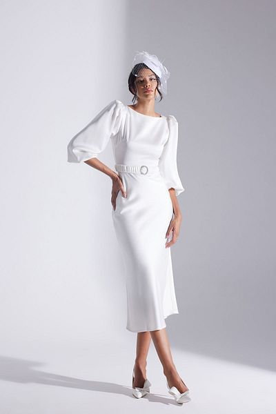 BETTY & SAM Diana Stoned Belted White Dress