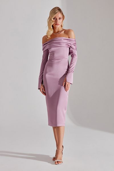 BETTY & SAM Nancy DARK LILA Off-shoulder Pencil Skirt Dress