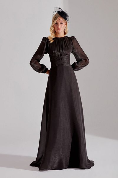BETTY & SAM POLINA Black Balloon Sleeve Flared Dress
