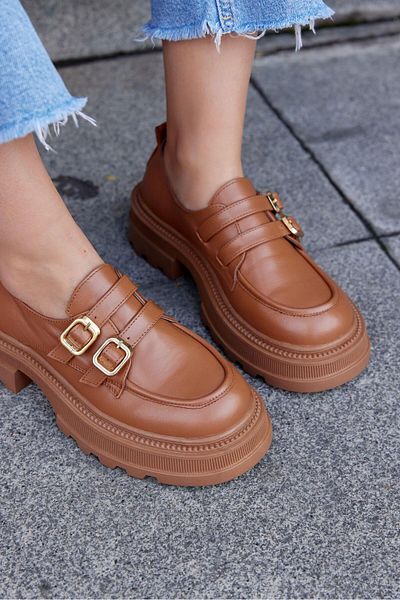 NILUFARR Belly Tan Genuine Leather Thick Soled Women's Loafer