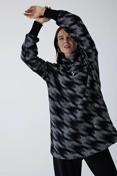 Moodbasic Houndstooth Feather Knitwear Set - Black