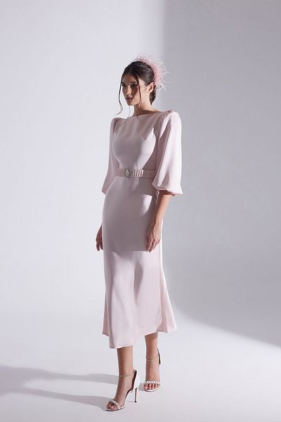 BETTY & SAM Diana Jeweled Belted Powder Dress