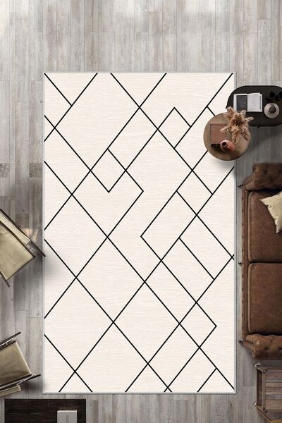 West Home Dijital Baskı Yıkanabilir Kaymaz Taban Bej Salon Halısı Mutfak Halısı Yolluk