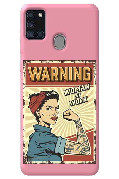 WANNA PROTECT Samsung A21S Pink Inside Velvet Warnıng Girl Power Patterned Si...
