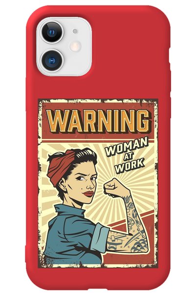 WANNA PROTECT iPhone 12 Red Inside Velvet Warnıng Girl Power Patterned Silico...