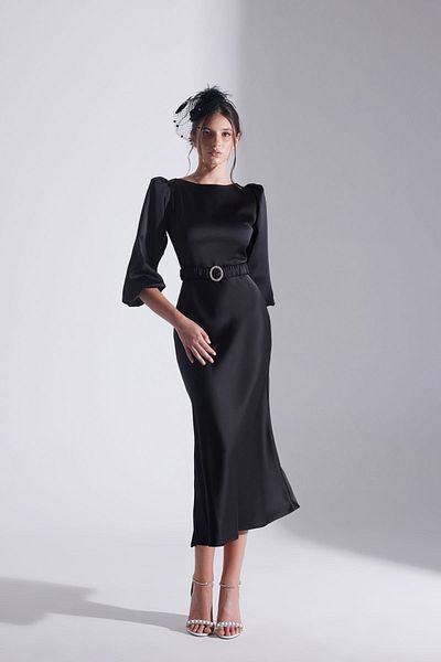 BETTY & SAM Diana Jewelled Belted SCHWARZES Kleid
