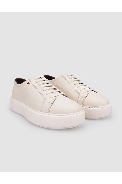 Cabani 100% Genuine Leather Beige Lace-Up Women's Sports Shoes