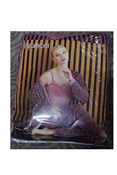 Pijamoni Fransız Kadife 3 Lü Pijama Takımı Pudra