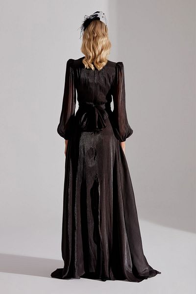 BETTY & SAM POLINA Black Balloon Sleeve Flared Dress