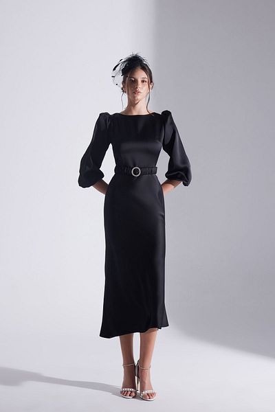 BETTY & SAM Diana Jewelled Belted SCHWARZES Kleid