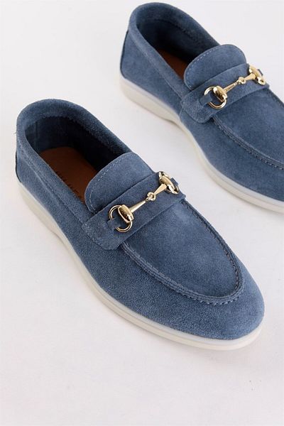 NILUFARR Pantofi casual de damă Laura Denim Blue din piele intoarsa autentica