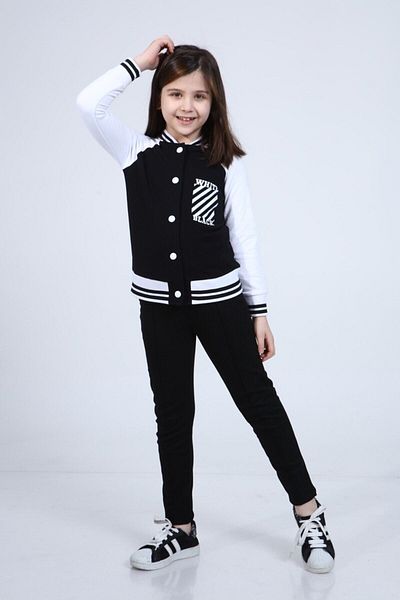 Neslice in İstanbul Girl's Black Printed College Coat
